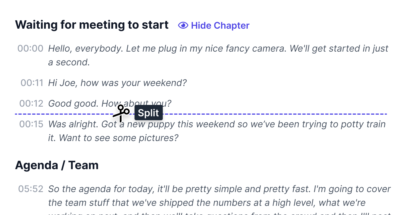 Split chapters up or hide them all together to share only what you are comfortable with.